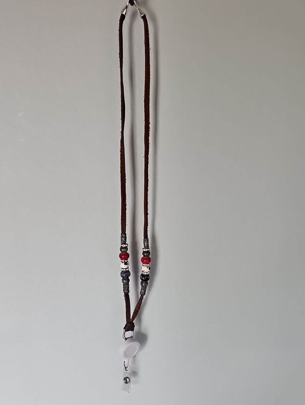 Handmade Beaded Leather ID Badge Lanyard – Retractable Holder